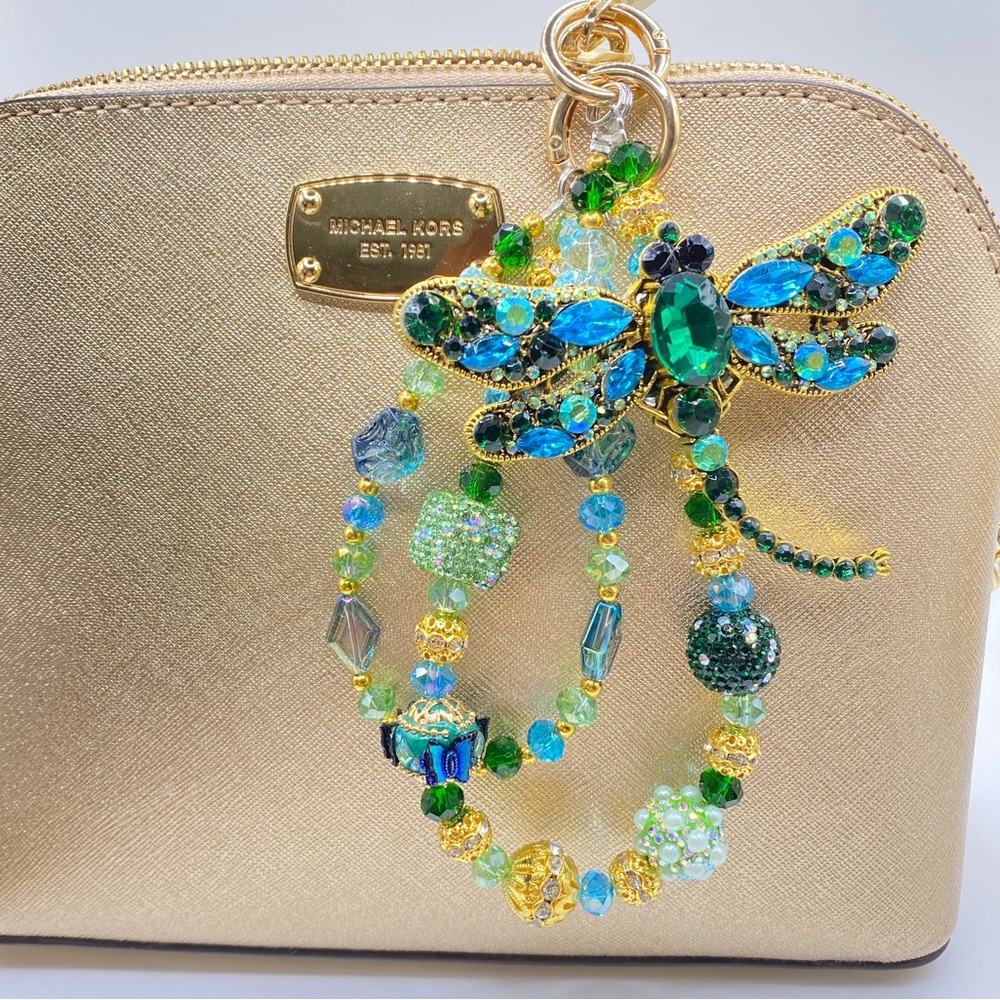 💙💚Luxury Bag/Phone Chain Charm/Keychain Rhinestone Dragonfly Brooch Crystal Bead